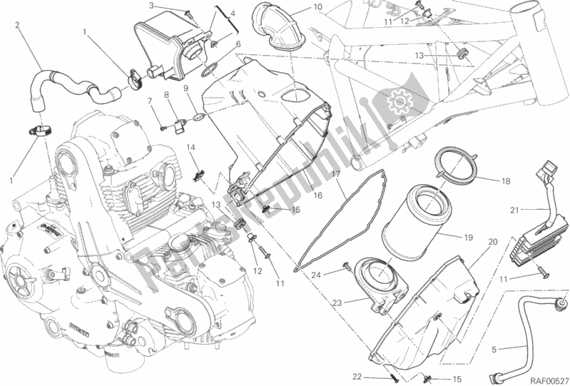 All parts for the Air Intake - Oil Breather of the Ducati Scrambler Flat Track Thailand USA 803 2015